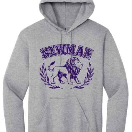 Hooded sweatshirt with the word "Newman" on it and a graphic of a lion.