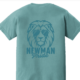 Back of child t-shirt with an illistration of a lion head wearing sunglasses and below it the words "Newman Pride"